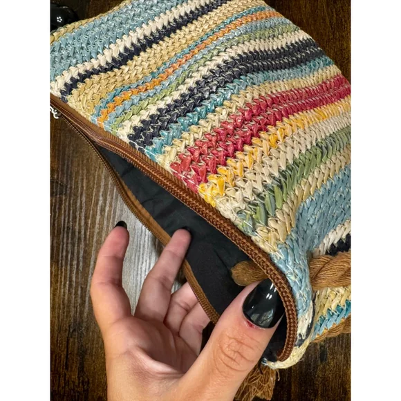 Multicolored Boho Style Straw Stripe Wristlet Clutch bought via boutique for $24 - Picture 3 of 5